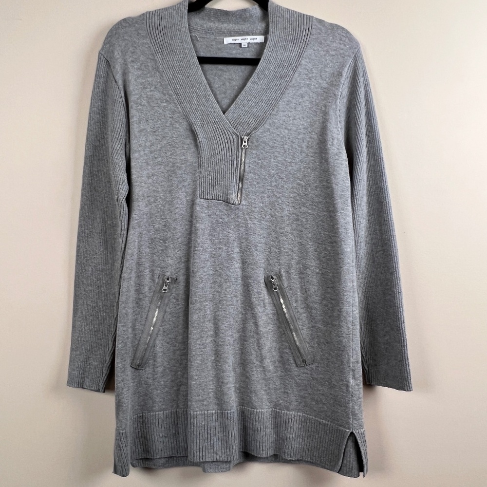 eight eight eight light gray heather zippered v neck sweater top woman’s medium